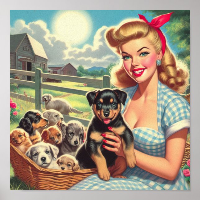 Poster Vintage Puppies Pin-up (Frente)