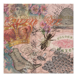 Pôster Vintage Queen Bee Linda Colagem de Meninas