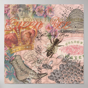 Pôster Vintage Queen Bee Linda Colagem de Meninas