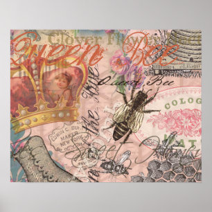 Pôster Vintage Queen Bee Linda Colagem de Meninas