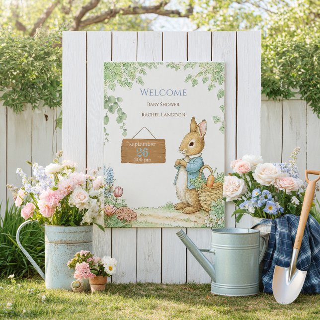 Poster Vintage Rabbit Garden Baby Shower Welcome (Criador carregado)