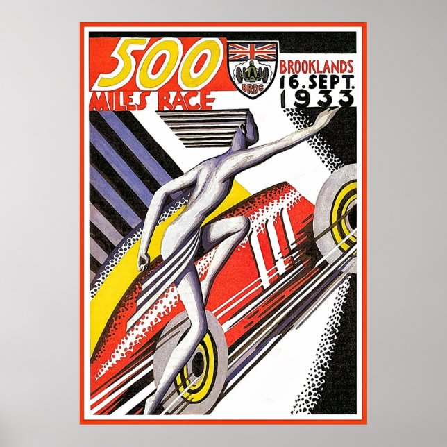 poster vintage Raça 1933 Brooklands 500 Miles (Frente)