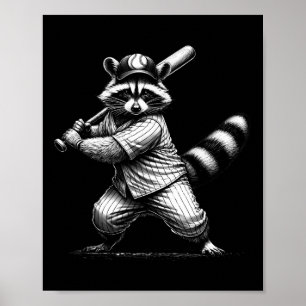 Poster Vintage Raccoon Softll jogador de jogo amante de e