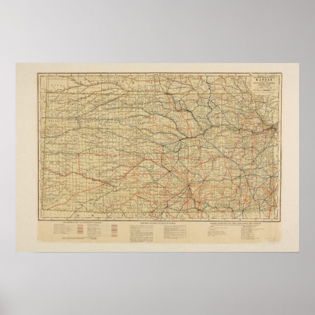 Pôster Vintage Railroad Map do Kansas (Frente)