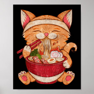 Poster Vintage Ramen Cat Comida Japonesa Raparigas Animas