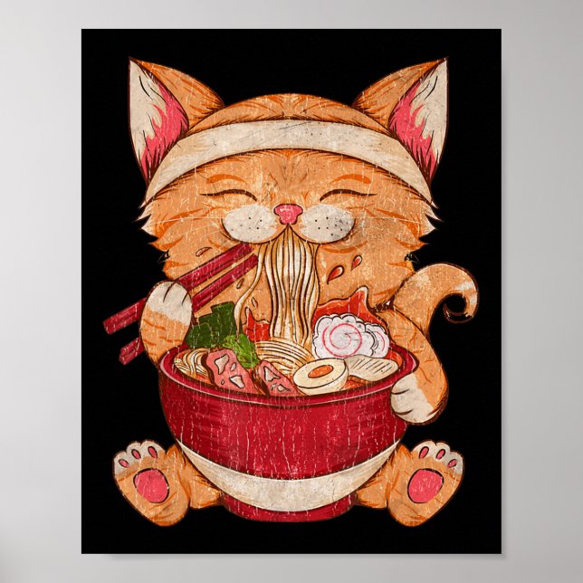 Poster Vintage Ramen Cat Comida Japonesa Raparigas Animas (Frente)