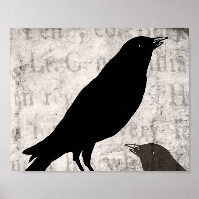 Pôster Vintage Raven Gótico Colagem de Aves Personalizada (Frente)