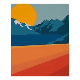 Pôster Vintage Red & Blue Mountain Art - Panorama Retroat