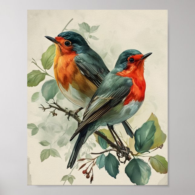 Poster Vintage Red-Breast Robin (Frente)