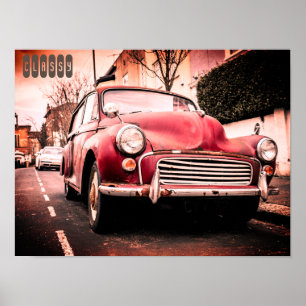 Poster Vintage red car com legenda Classy