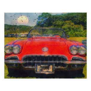Pôster Vintage Red Corvette Poster