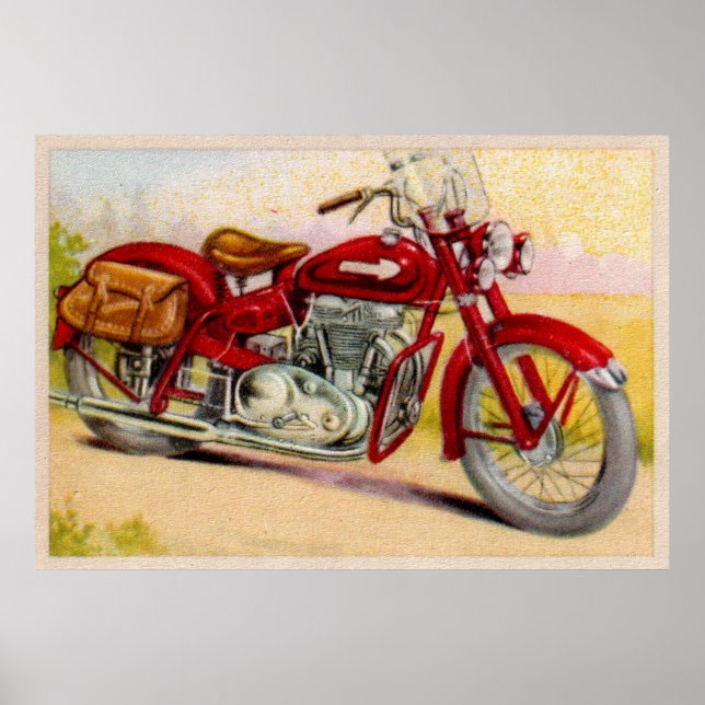 Pôster Vintage Red Motorcycle Print (Frente)