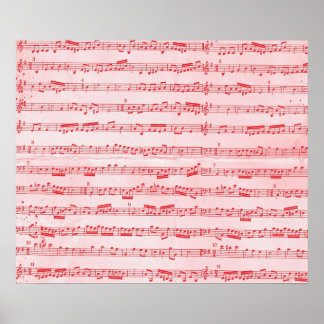 Pôster Vintage Red Musical Sheet