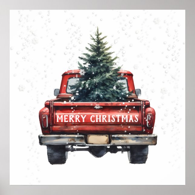 Poster Vintage Red Truck Feliz Natal (Frente)