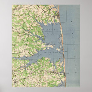Pôster Vintage Rehoboth & Bethany Praia DE Mapa (1944)