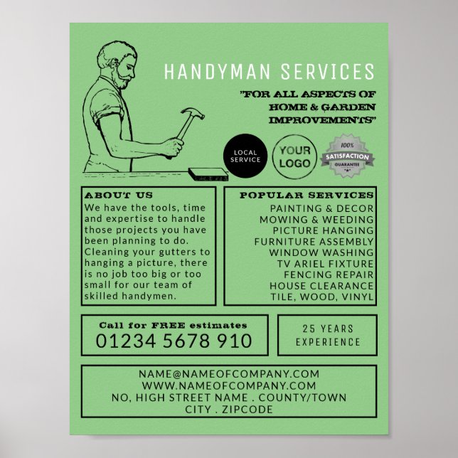 Poster Vintage Repairman, Publicidade Handyman (Frente)