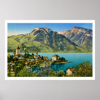 Poster Vintage restaurou vista de Spiez (Berna) Alpes suí