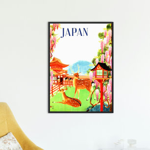 Poster Vintage Retro 1930s Viagem Deer Temple Japão Ásia