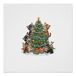 Pôster Vintage Retro Anos 90 Gato Árvore de Natal Amante