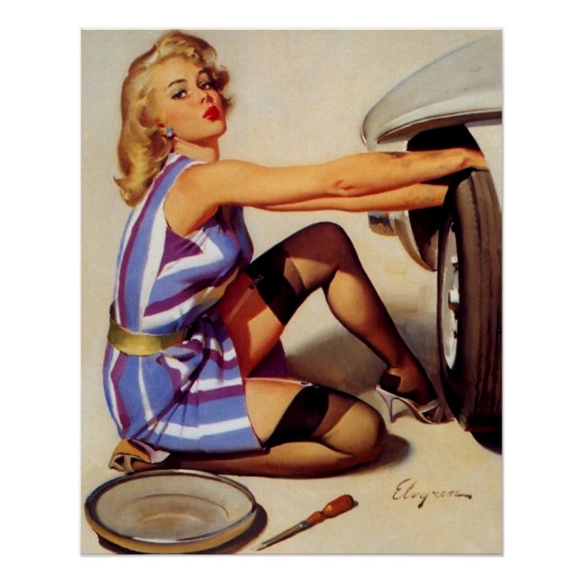 Pôster Vintage Retro Car Mechanical Pinup Girl (Frente)