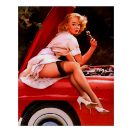Pôster Vintage Retro Car Mechanical Pinup Girl