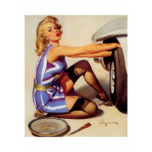 Vintage Retro Car Mechanical Pinup Girl