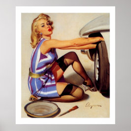 Poster Vintage Retro Car Mechanical Pinup Girl