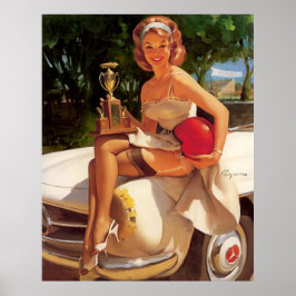 Pôster Vintage Retro Car Race Pin Up Girl