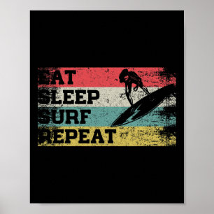 Poster Vintage Retro Coma Dormir Surfe Repita Surfando Su