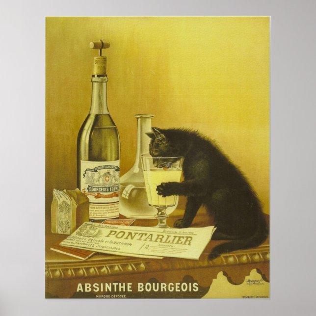 Poster Vintage Retro French Absinthe Bourgeois Black Cat (Frente)