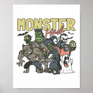 Poster Vintage Retro Halloween Monster Mash Boo Ghost Wit