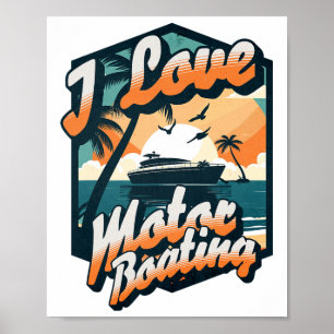Poster Vintage Retro I Love Motor Barco Engraçado Boater