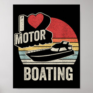 Poster Vintage Retro I Love Motor Barco Engraçado Boater