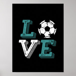 Poster Vintage Retro I Love Soccer Player Coach Sports Fa