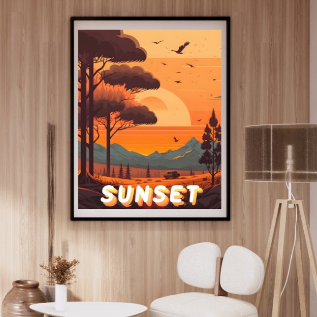 Poster Vintage Retro Landscape Viagem Sunset Art Impressã (Criador carregado)