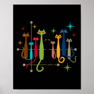 Poster Vintage Retro Médio-Séc. Moderno Cats 50 60s