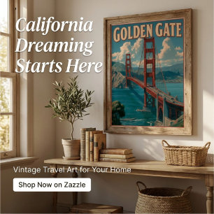 Pôster Vintage retrô portão dourado San Francisco EUA
