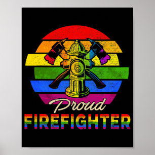 Poster Vintage Retro Proud Firefighter Rainbow Flag