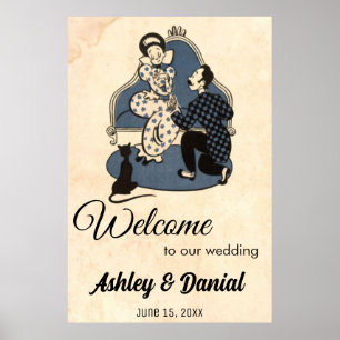 Poster Vintage Retro-Romântica Proposta Antiga Casamento 