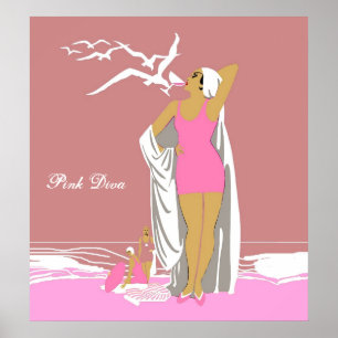 Poster Vintage Retro Rosa Garota Diva 2