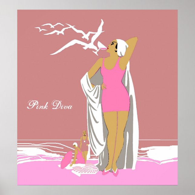 Poster Vintage Retro Rosa Garota Diva 2 (Frente)