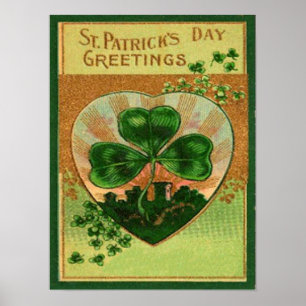 Pôster Vintage Retro Shamrock Rua Cartão de Saudação d