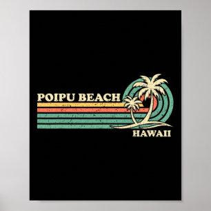 Poster Vintage Retro Summer Vacation Hawaii Poipu Beach