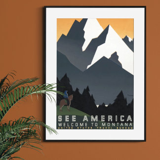 Poster Vintage Retro Vê América Bem-vinda a Montana