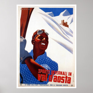 Pôster Vintage retro viagem de esqui de inverno italiano