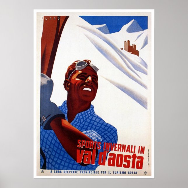 Pôster Vintage retro viagem de esqui de inverno italiano (Frente)