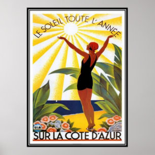 Pôster Vintage Riviera francês, France -