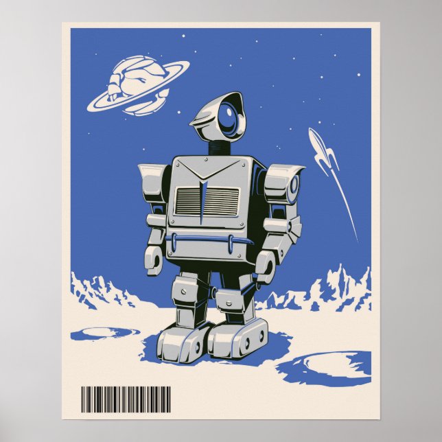 Poster Vintage Robot 1 azul (Frente)