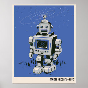Pôster Vintage Robot 2 azul