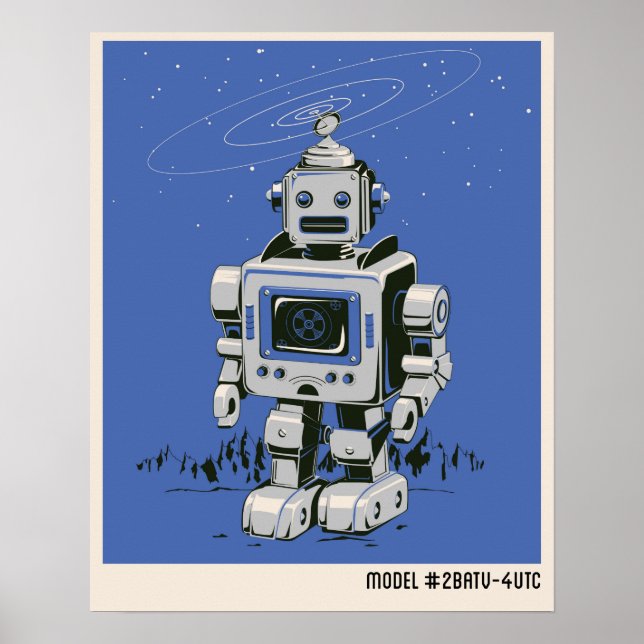 Pôster Vintage Robot 2 azul (Frente)